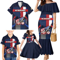 Personalized Netherlands Cycling Family Matching Mermaid Dress and Hawaiian Shirt Sporty Style Navy - Wonder Print Shop