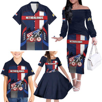 Personalized Netherlands Cycling Family Matching Off The Shoulder Long Sleeve Dress and Hawaiian Shirt Sporty Style Navy - Wonder Print Shop
