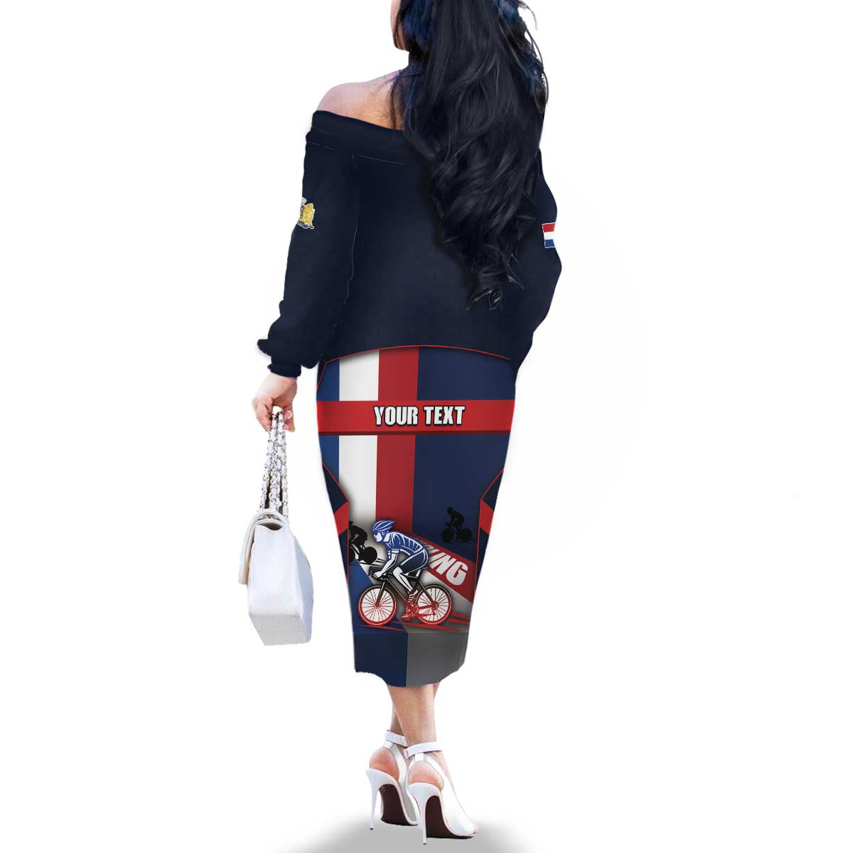 Personalized Netherlands Cycling Family Matching Off The Shoulder Long Sleeve Dress and Hawaiian Shirt Sporty Style Navy - Wonder Print Shop