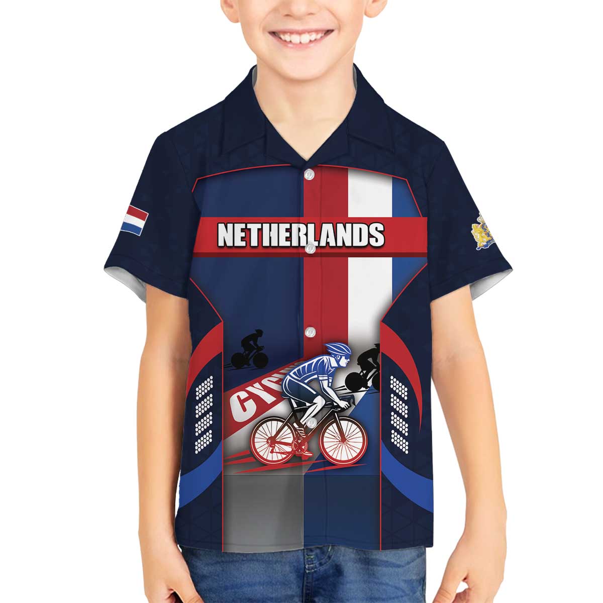 Personalized Netherlands Cycling Family Matching Off The Shoulder Long Sleeve Dress and Hawaiian Shirt Sporty Style Navy - Wonder Print Shop