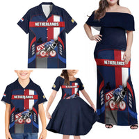 Personalized Netherlands Cycling Family Matching Off Shoulder Maxi Dress and Hawaiian Shirt Sporty Style Navy - Wonder Print Shop