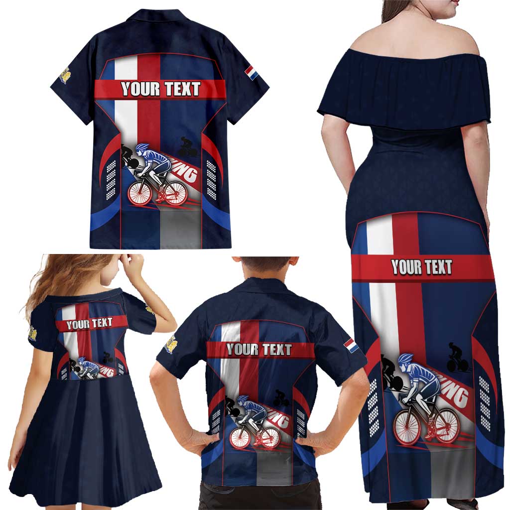 Personalized Netherlands Cycling Family Matching Off Shoulder Maxi Dress and Hawaiian Shirt Sporty Style Navy - Wonder Print Shop
