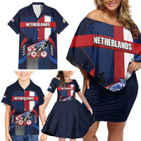 Personalized Netherlands Cycling Family Matching Off Shoulder Short Dress and Hawaiian Shirt Sporty Style Navy - Wonder Print Shop