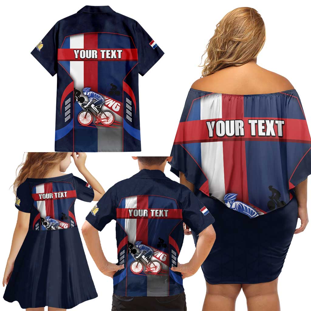 Personalized Netherlands Cycling Family Matching Off Shoulder Short Dress and Hawaiian Shirt Sporty Style Navy - Wonder Print Shop