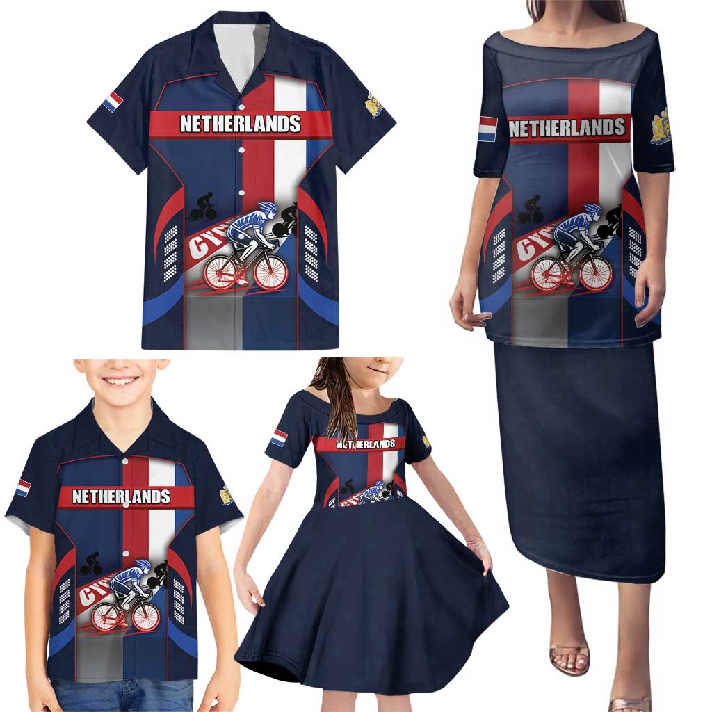Personalized Netherlands Cycling Family Matching Puletasi and Hawaiian Shirt Sporty Style Navy - Wonder Print Shop
