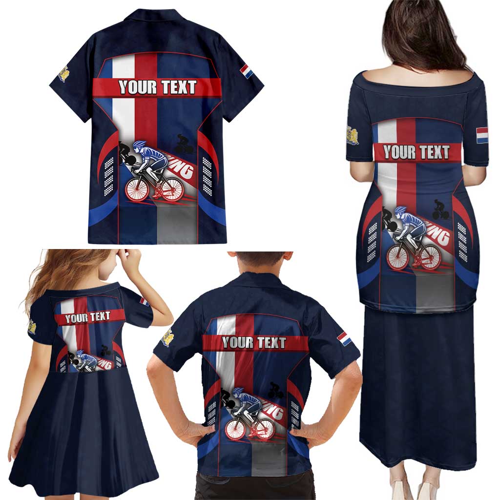 Personalized Netherlands Cycling Family Matching Puletasi and Hawaiian Shirt Sporty Style Navy - Wonder Print Shop