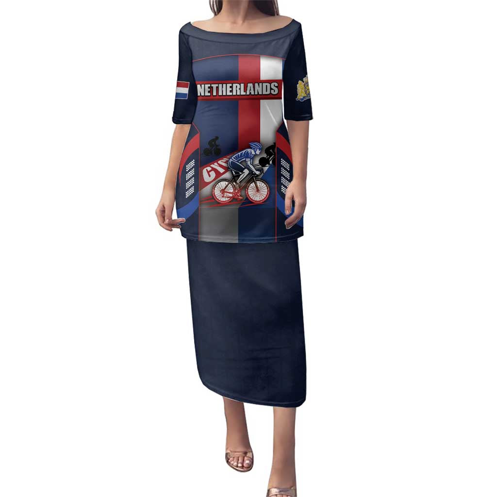 Personalized Netherlands Cycling Family Matching Puletasi and Hawaiian Shirt Sporty Style Navy - Wonder Print Shop