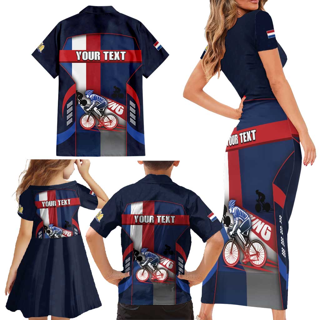 Personalized Netherlands Cycling Family Matching Short Sleeve Bodycon Dress and Hawaiian Shirt Sporty Style Navy - Wonder Print Shop