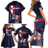Personalized Netherlands Cycling Family Matching Short Sleeve Bodycon Dress and Hawaiian Shirt Sporty Style Navy - Wonder Print Shop
