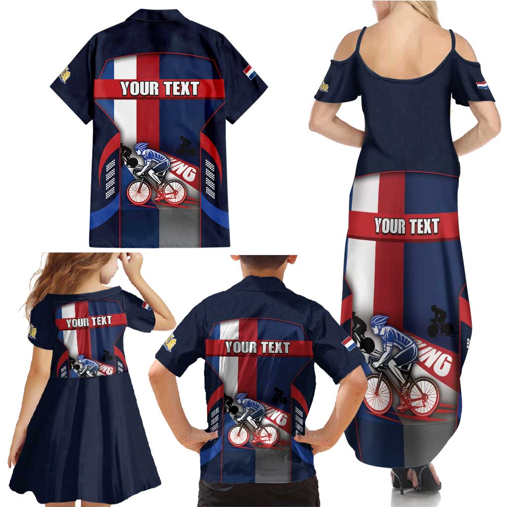 Personalized Netherlands Cycling Family Matching Summer Maxi Dress and Hawaiian Shirt Sporty Style Navy - Wonder Print Shop