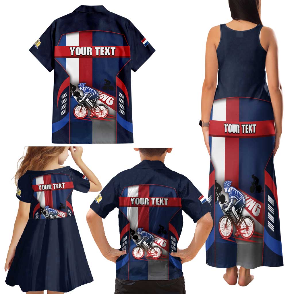 Personalized Netherlands Cycling Family Matching Tank Maxi Dress and Hawaiian Shirt Sporty Style Navy - Wonder Print Shop