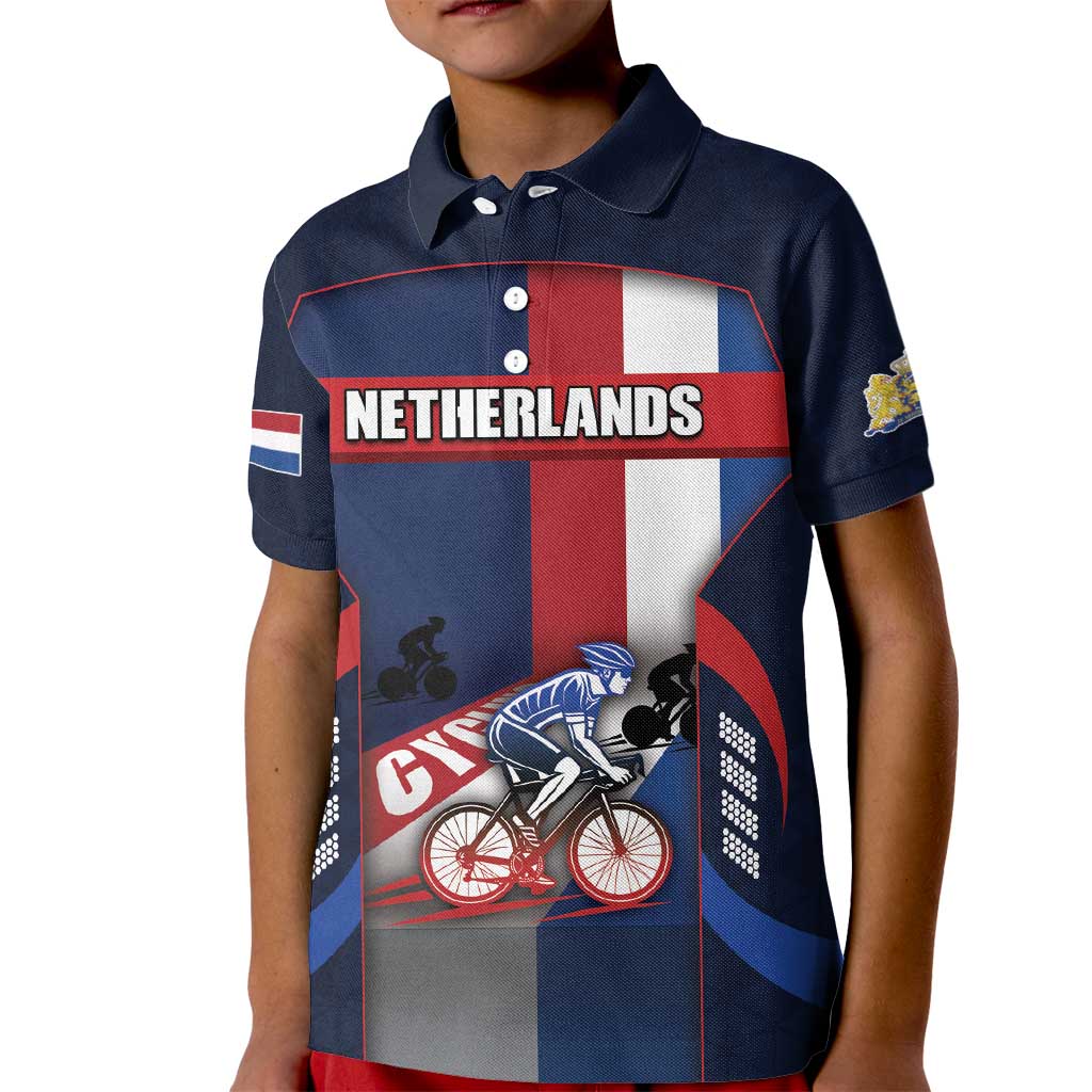 Personalized Netherlands Cycling Kid Polo Shirt Sporty Style Navy - Wonder Print Shop