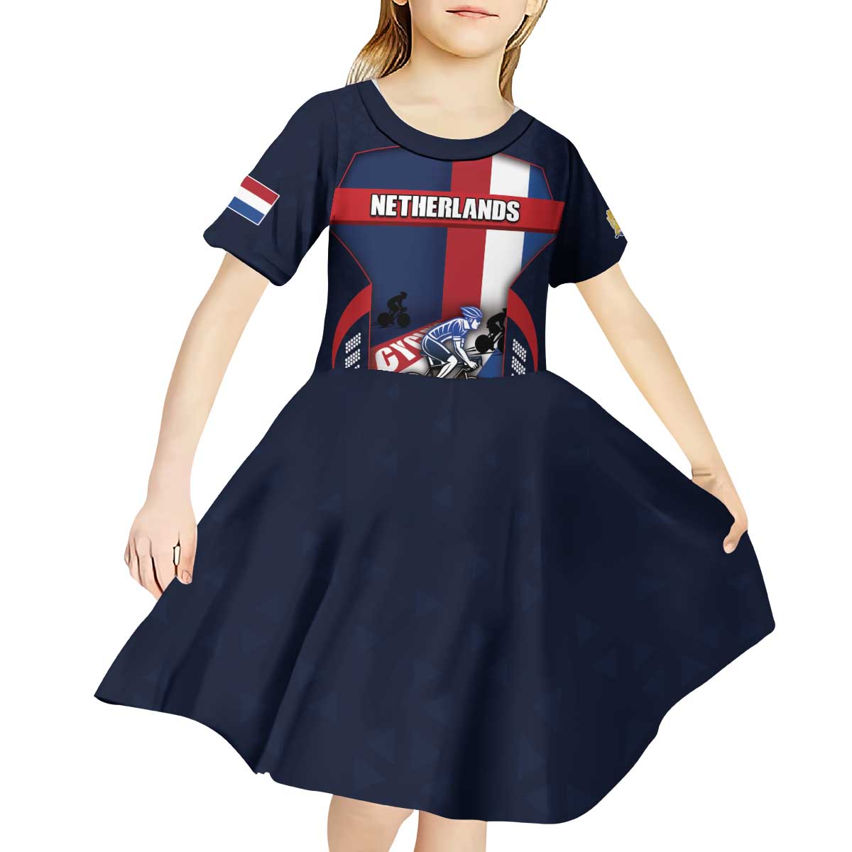 Personalized Netherlands Cycling Kid Short Sleeve Dress Sporty Style Navy - Wonder Print Shop