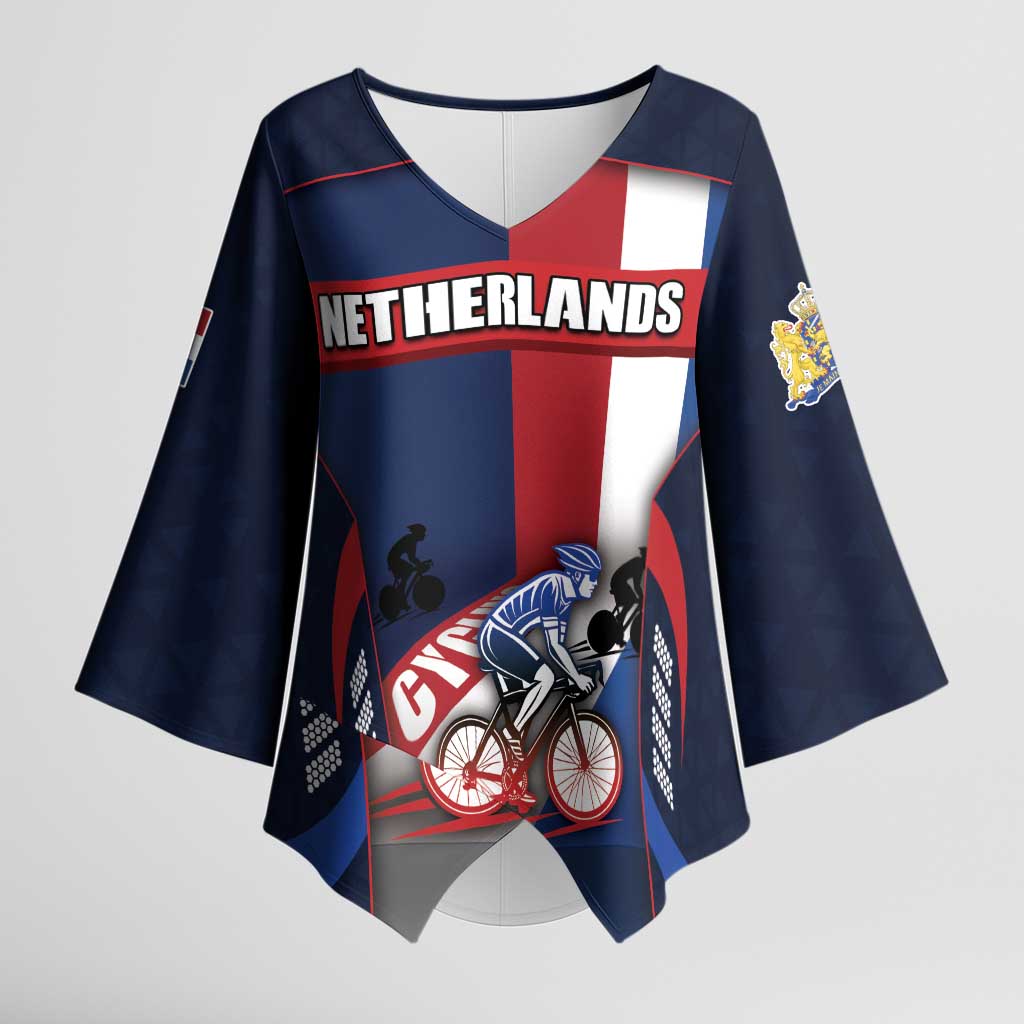 Personalized Netherlands Cycling Kimono Sleeve Blouse Sporty Style Navy - Wonder Print Shop