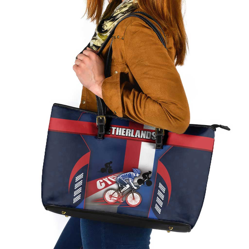 Netherlands Cycling Leather Tote Bag Sporty Style Navy - Wonder Print Shop