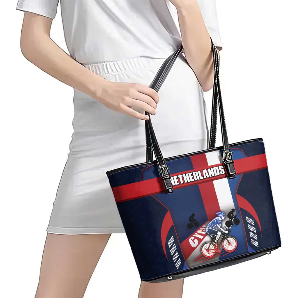Netherlands Cycling Leather Tote Bag Sporty Style Navy - Wonder Print Shop