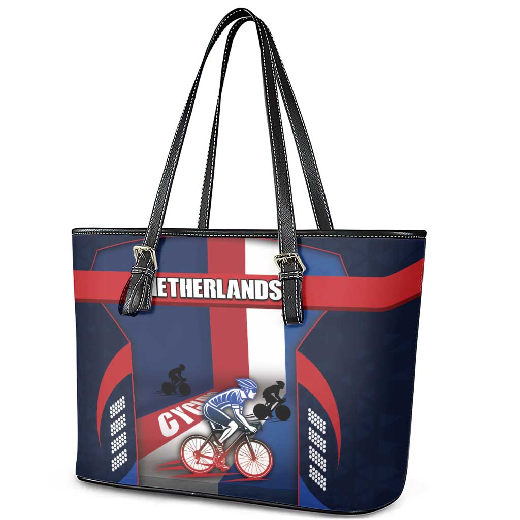 Netherlands Cycling Leather Tote Bag Sporty Style Navy - Wonder Print Shop