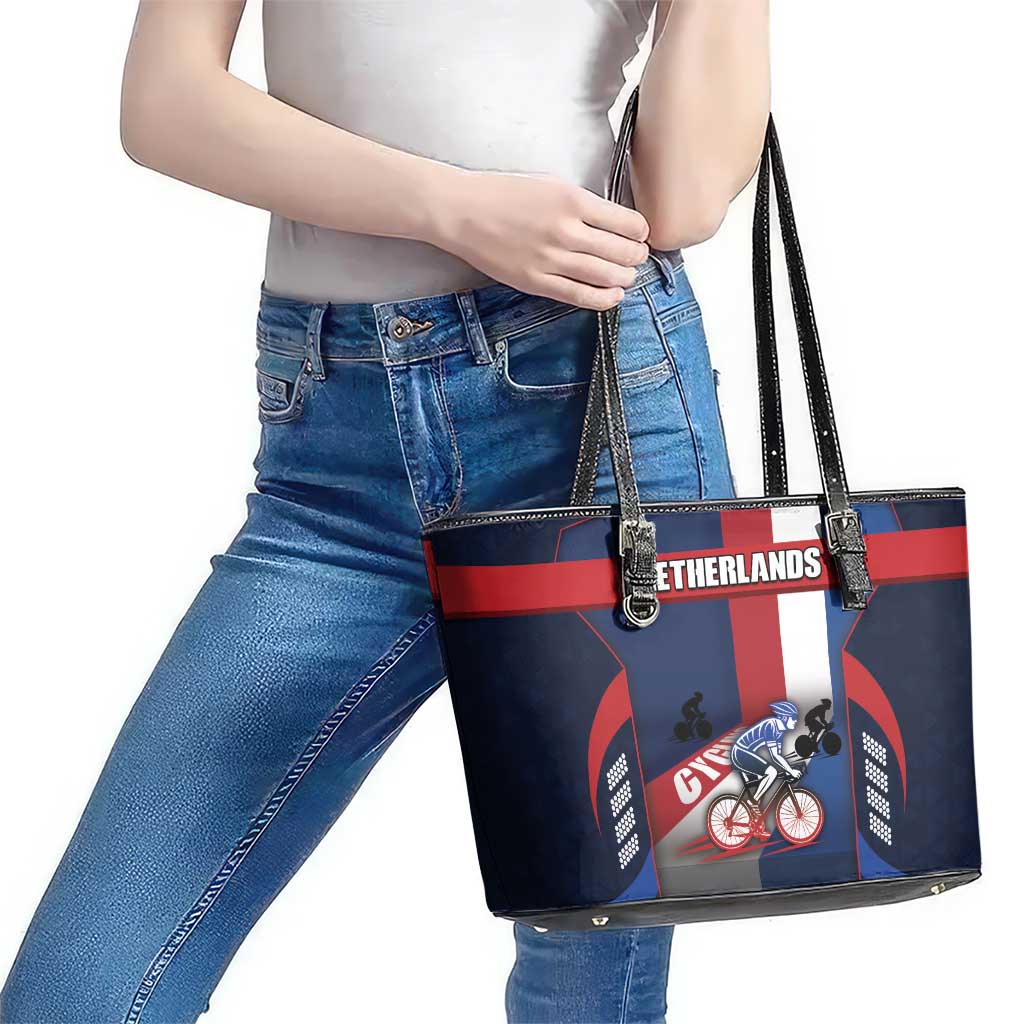 Netherlands Cycling Leather Tote Bag Sporty Style Navy - Wonder Print Shop