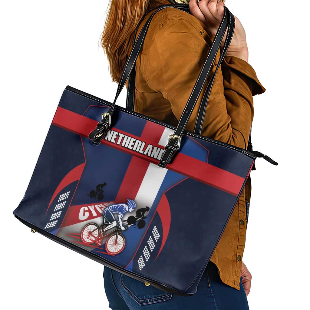Netherlands Cycling Leather Tote Bag Sporty Style Navy - Wonder Print Shop