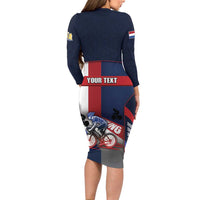 Personalized Netherlands Cycling Long Sleeve Bodycon Dress Sporty Style Navy - Wonder Print Shop