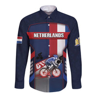 Personalized Netherlands Cycling Long Sleeve Button Shirt Sporty Style Navy - Wonder Print Shop
