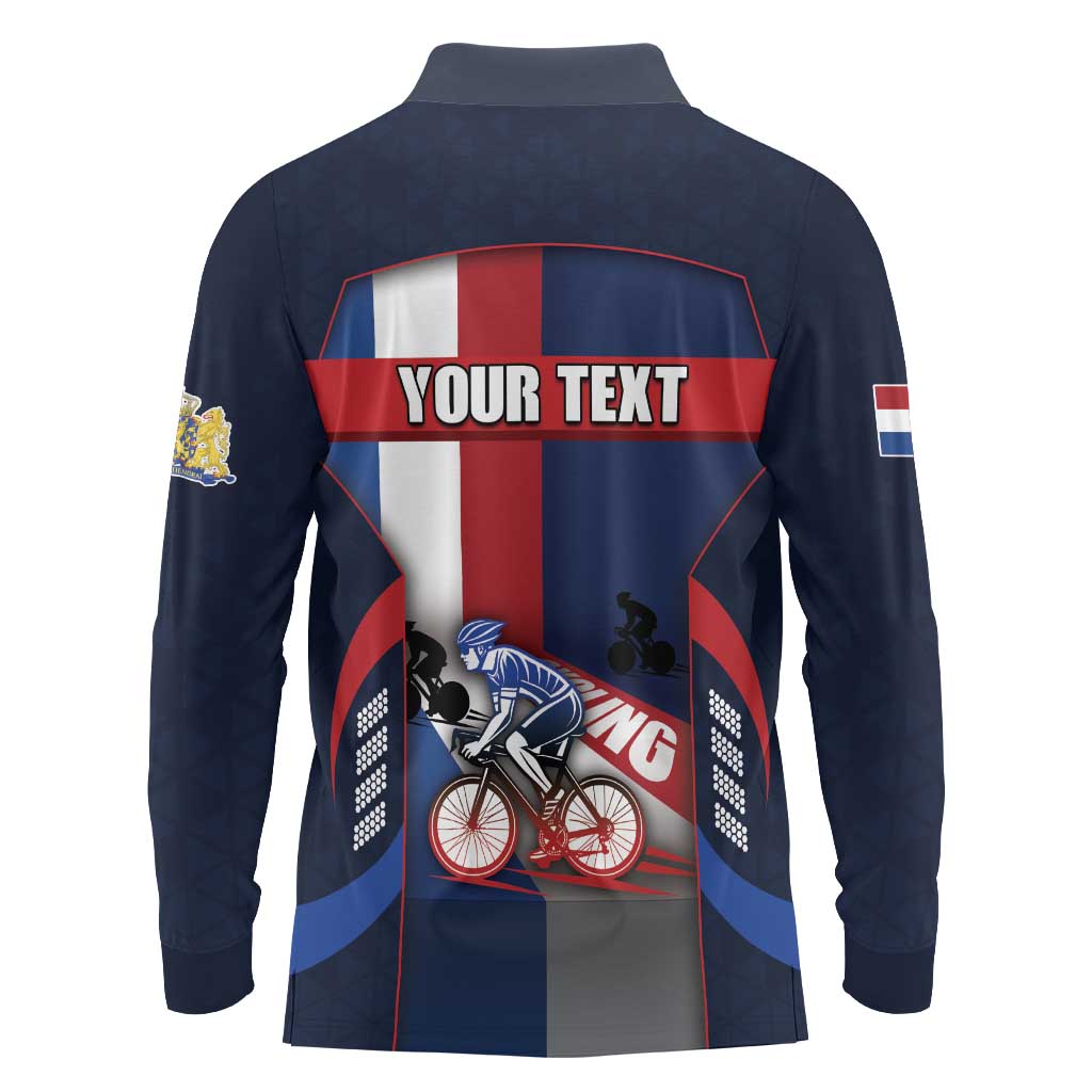 Personalized Netherlands Cycling Long Sleeve Polo Shirt Sporty Style Navy - Wonder Print Shop