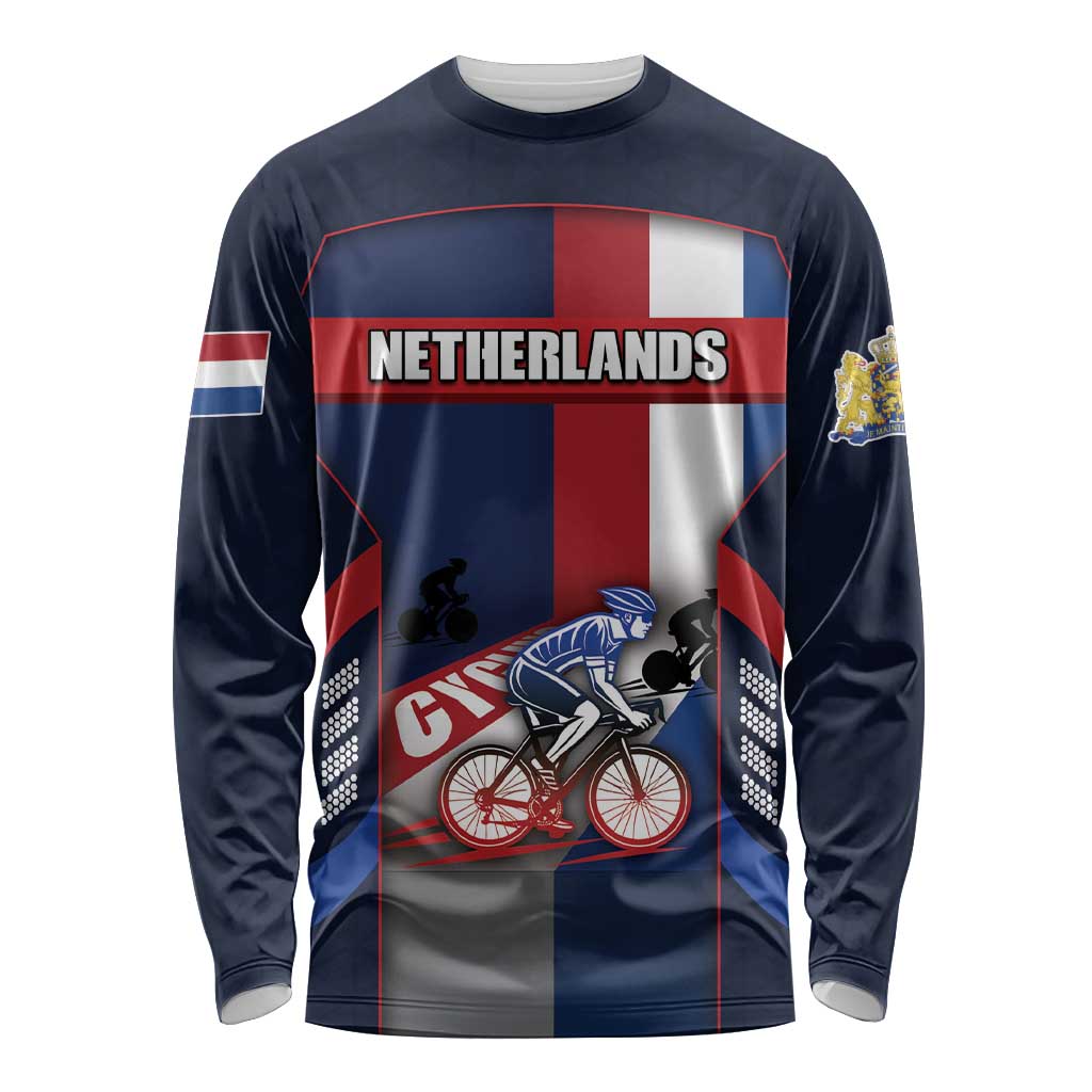 Personalized Netherlands Cycling Long Sleeve Shirt Sporty Style Navy - Wonder Print Shop