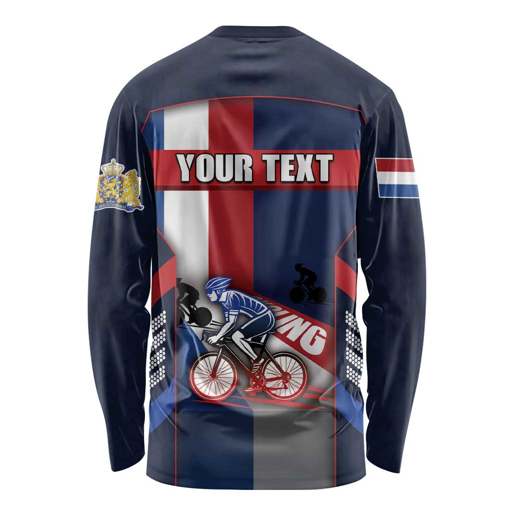 Personalized Netherlands Cycling Long Sleeve Shirt Sporty Style Navy - Wonder Print Shop