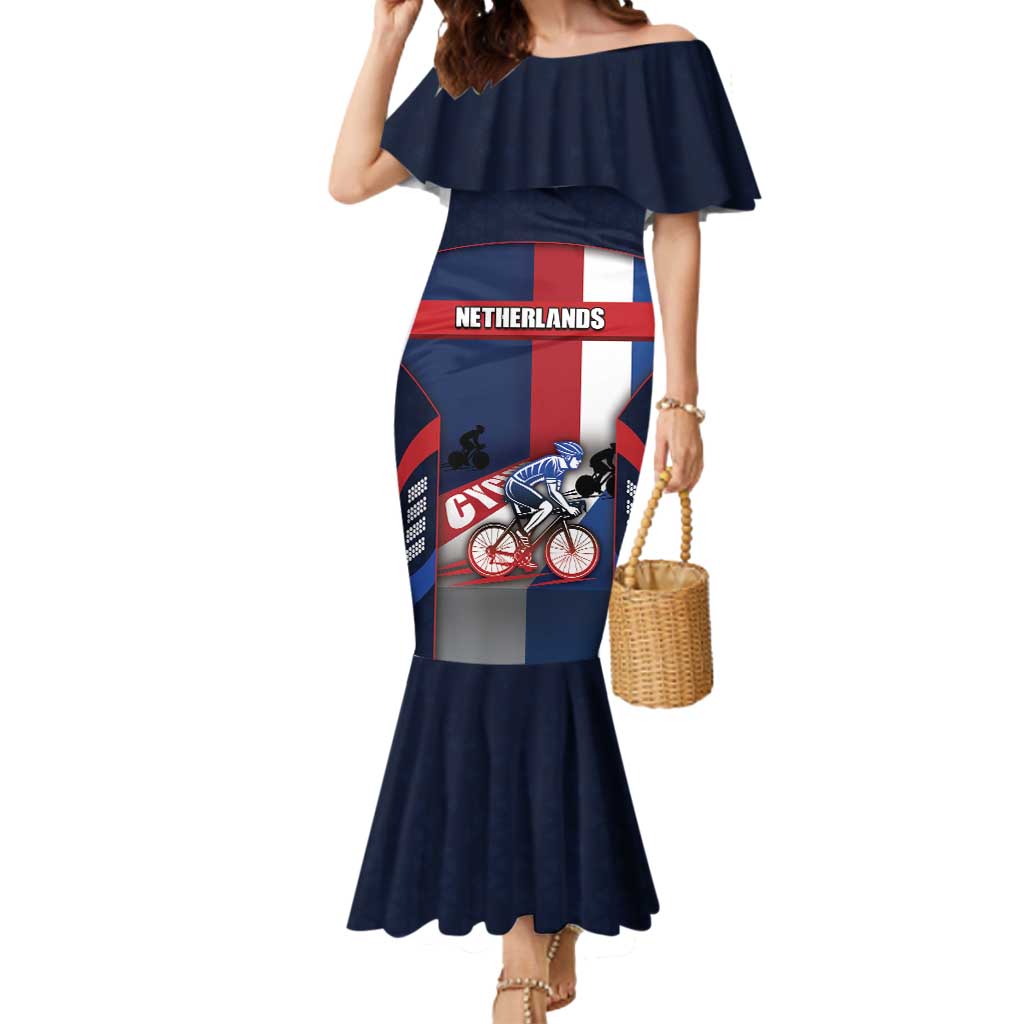 Personalized Netherlands Cycling Mermaid Dress Sporty Style Navy - Wonder Print Shop