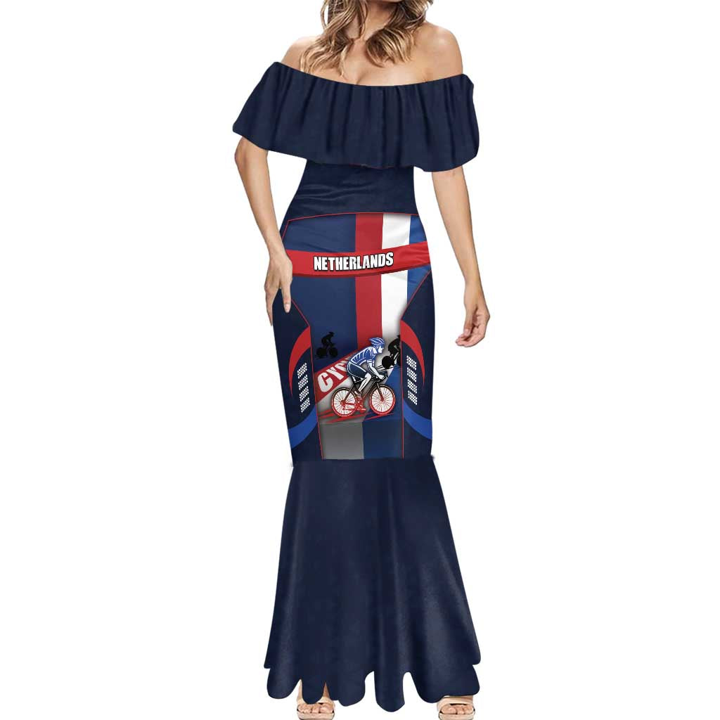 Personalized Netherlands Cycling Mermaid Dress Sporty Style Navy - Wonder Print Shop