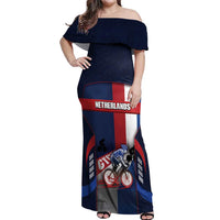Personalized Netherlands Cycling Off Shoulder Maxi Dress Sporty Style Navy - Wonder Print Shop