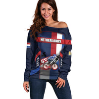 Personalized Netherlands Cycling Off Shoulder Sweater Sporty Style Navy - Wonder Print Shop