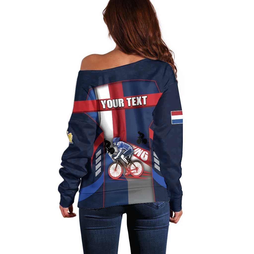 Personalized Netherlands Cycling Off Shoulder Sweater Sporty Style Navy - Wonder Print Shop