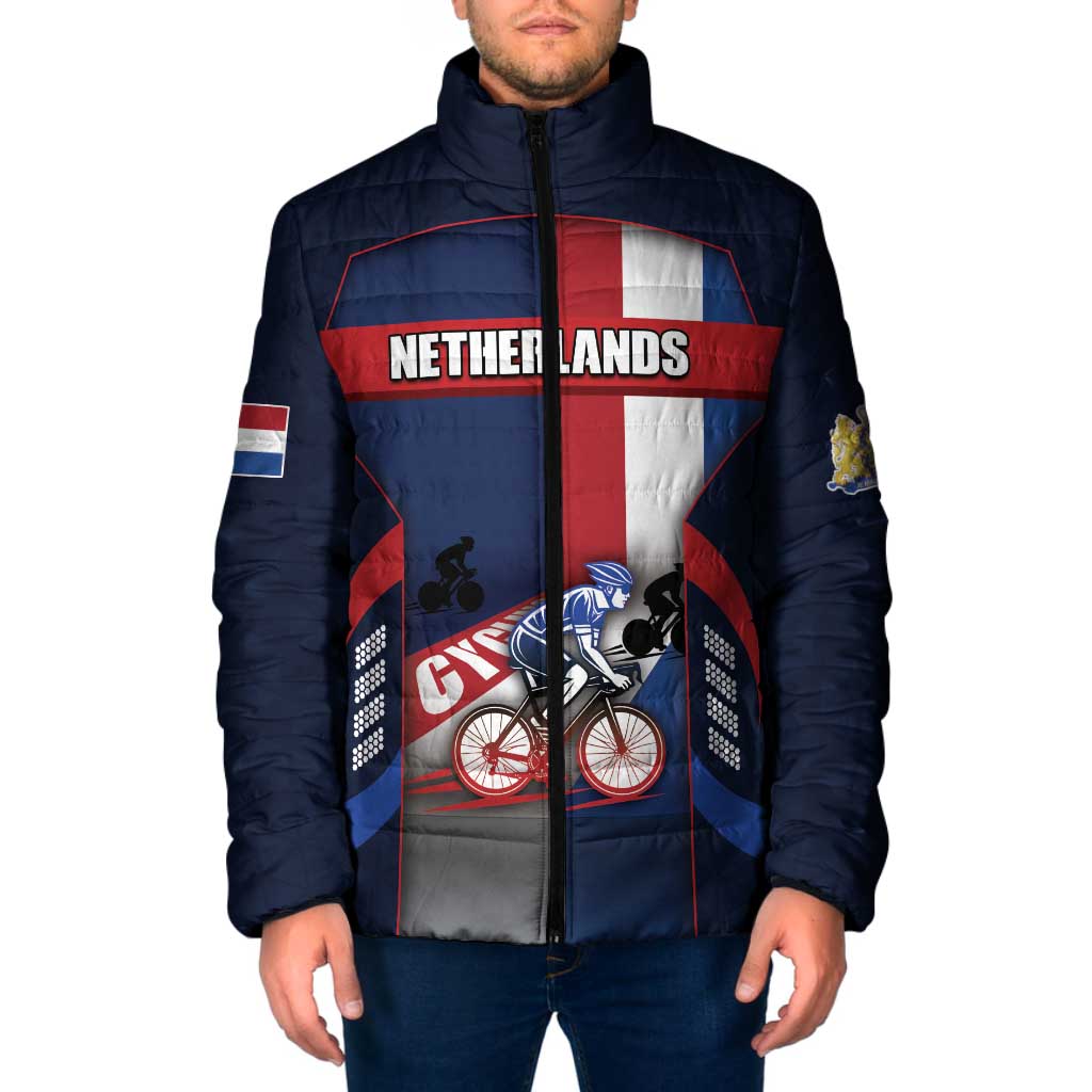 Personalized Netherlands Cycling Padded Jacket Sporty Style Navy - Wonder Print Shop