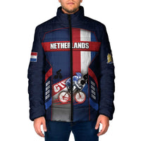 Personalized Netherlands Cycling Padded Jacket Sporty Style Navy - Wonder Print Shop