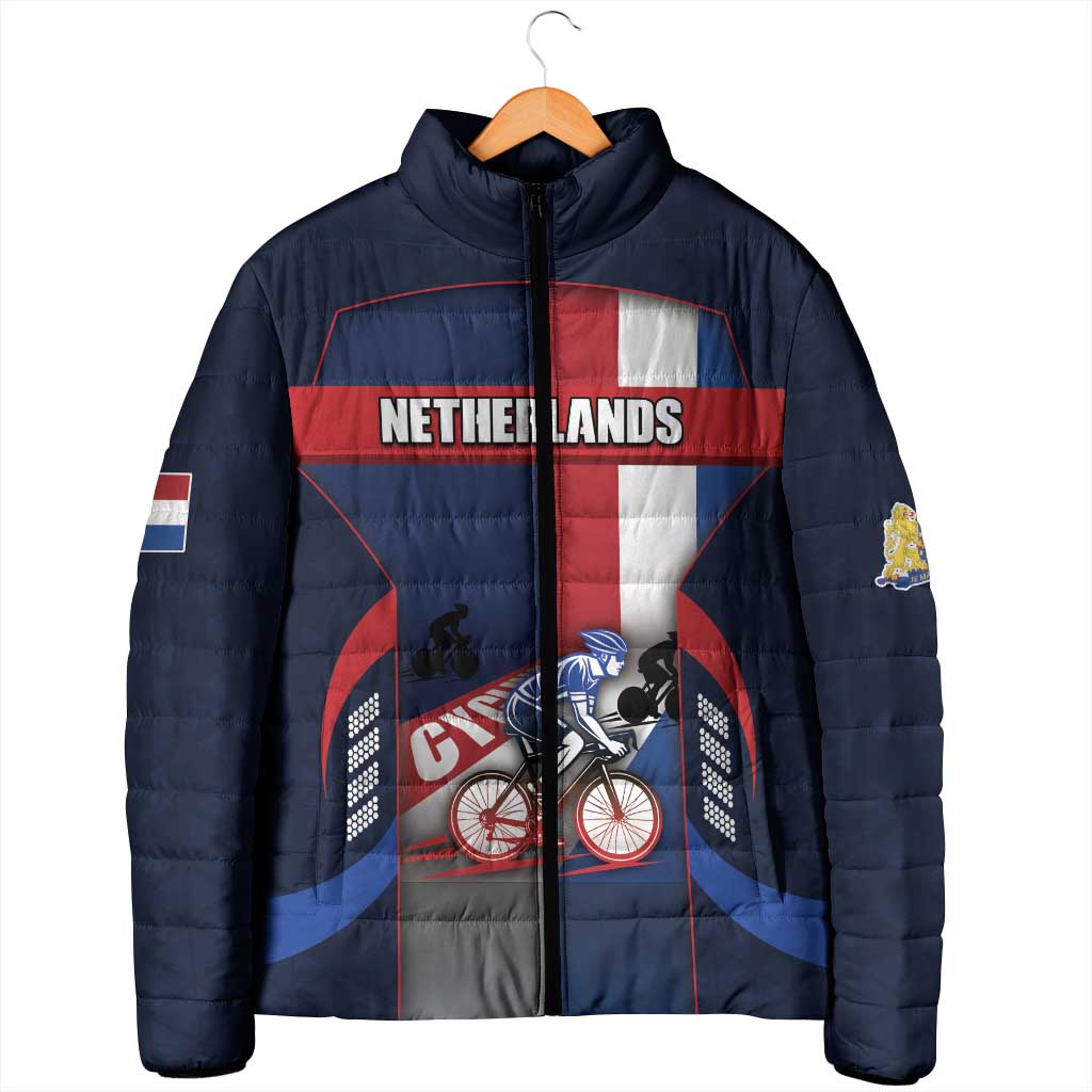 Personalized Netherlands Cycling Padded Jacket Sporty Style Navy - Wonder Print Shop