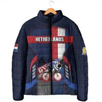 Personalized Netherlands Cycling Padded Jacket Sporty Style Navy - Wonder Print Shop