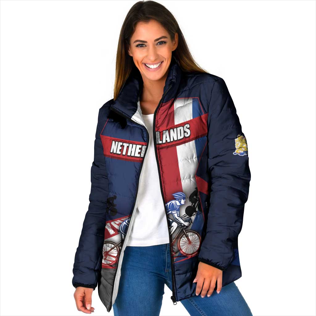 Personalized Netherlands Cycling Padded Jacket Sporty Style Navy - Wonder Print Shop