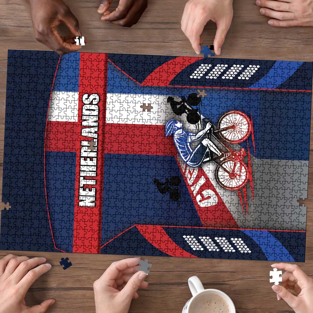 Netherlands Cycling Puzzle Sporty Style Navy - Wonder Print Shop
