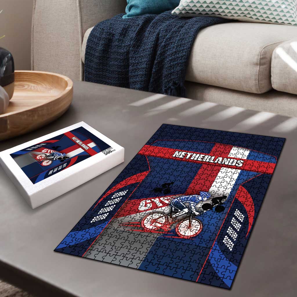 Netherlands Cycling Puzzle Sporty Style Navy - Wonder Print Shop