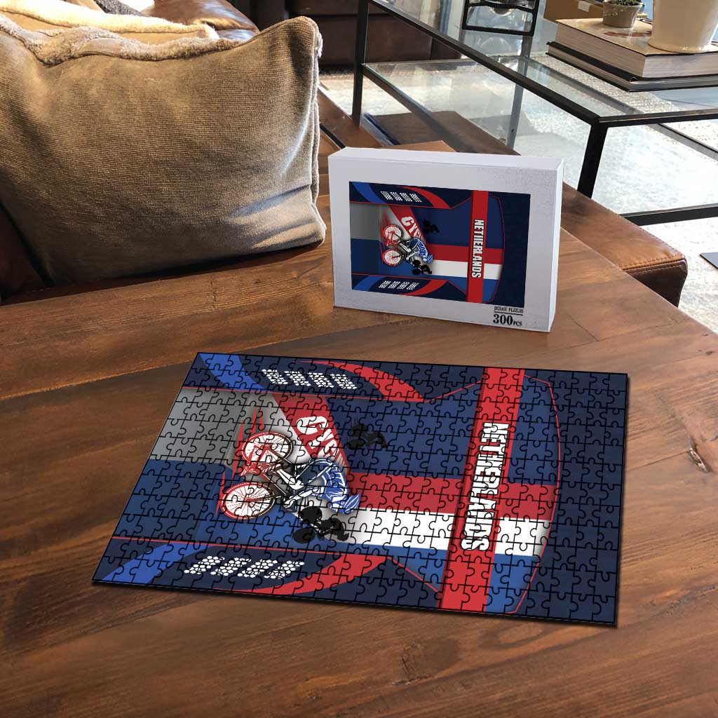 Netherlands Cycling Puzzle Sporty Style Navy - Wonder Print Shop
