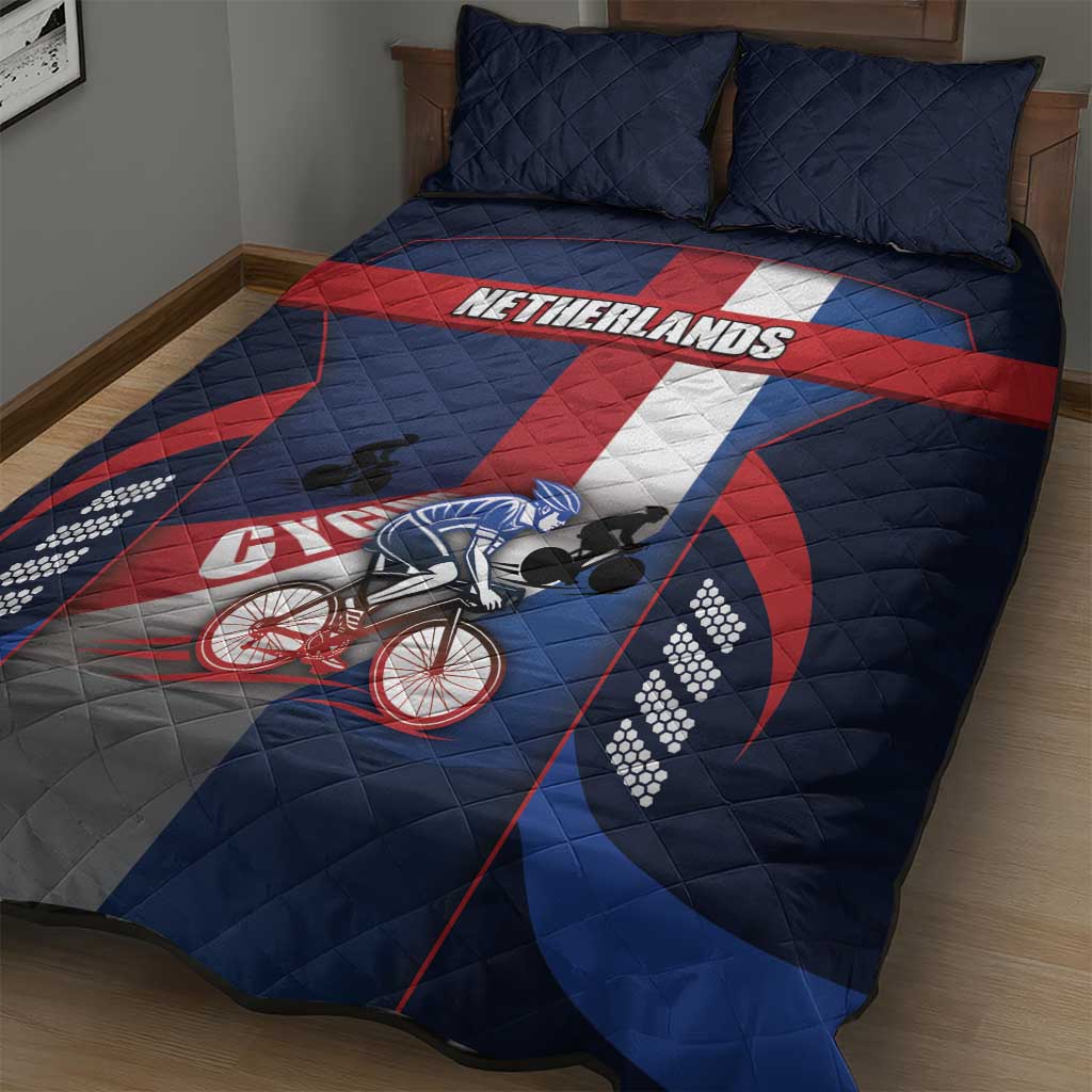 Netherlands Cycling Quilt Bed Set Sporty Style Navy - Wonder Print Shop