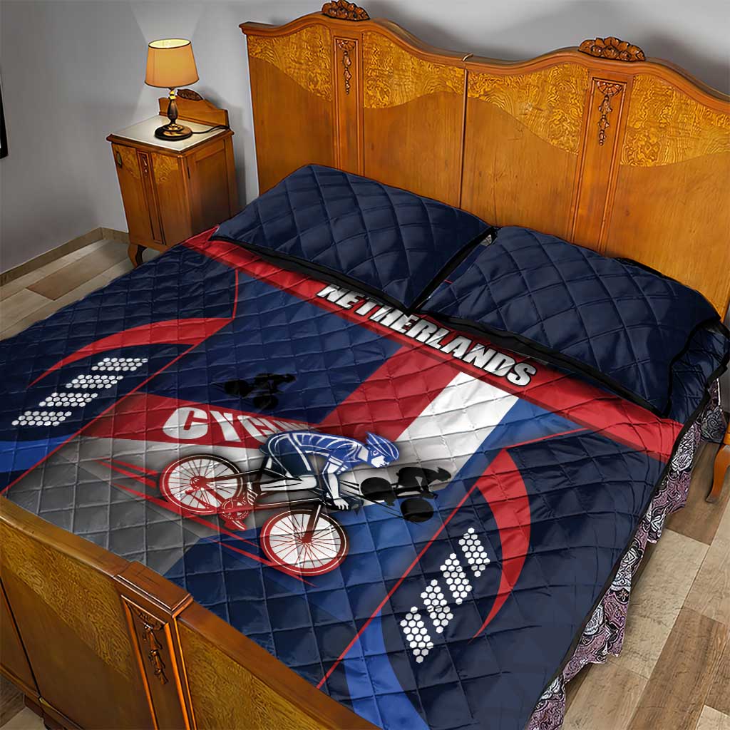 Netherlands Cycling Quilt Bed Set Sporty Style Navy - Wonder Print Shop