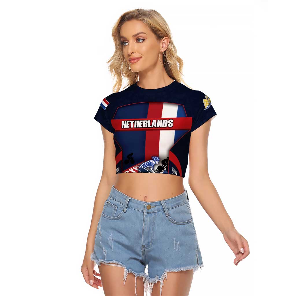 Personalized Netherlands Cycling Raglan Cropped T Shirt Sporty Style Navy - Wonder Print Shop
