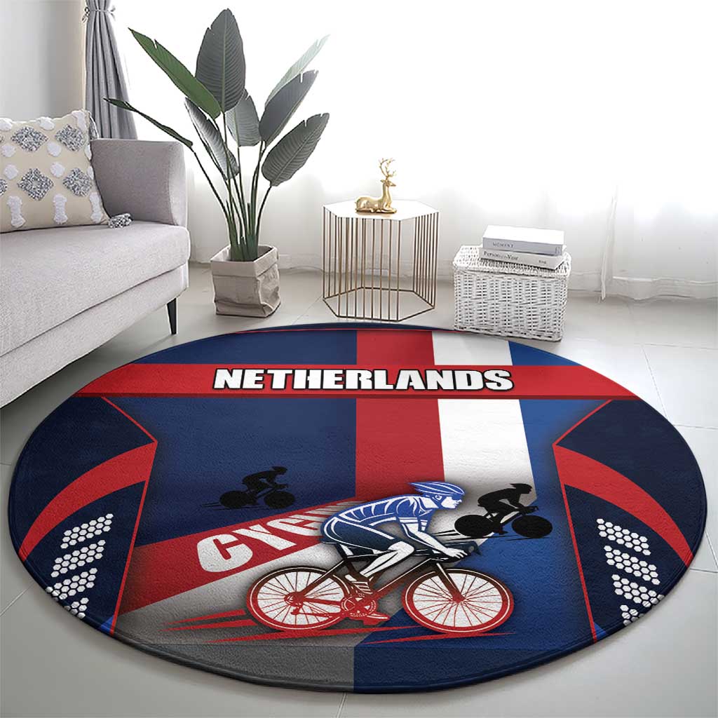 Netherlands Cycling Round Carpet Sporty Style Navy - Wonder Print Shop