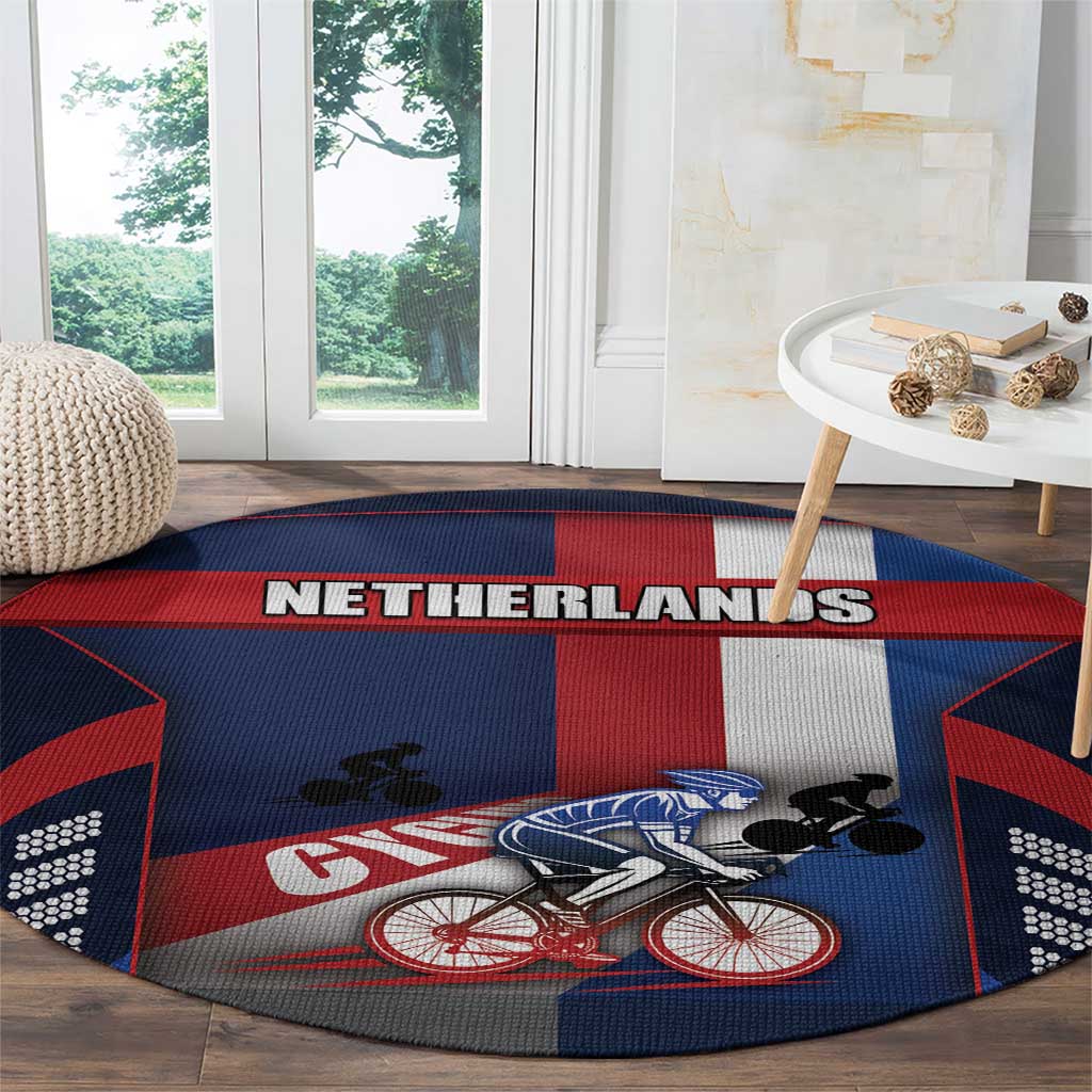 Netherlands Cycling Round Carpet Sporty Style Navy - Wonder Print Shop