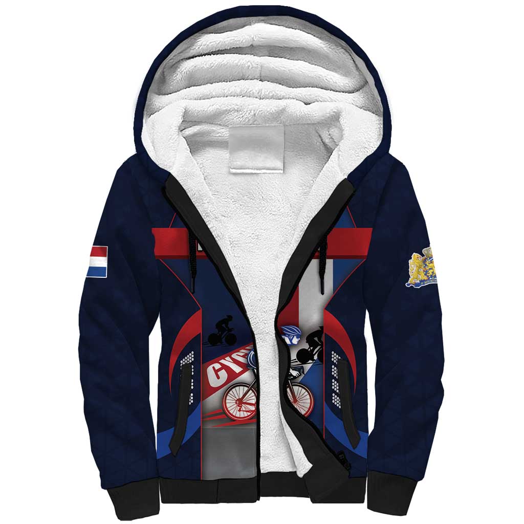Personalized Netherlands Cycling Sherpa Hoodie Sporty Style Navy - Wonder Print Shop