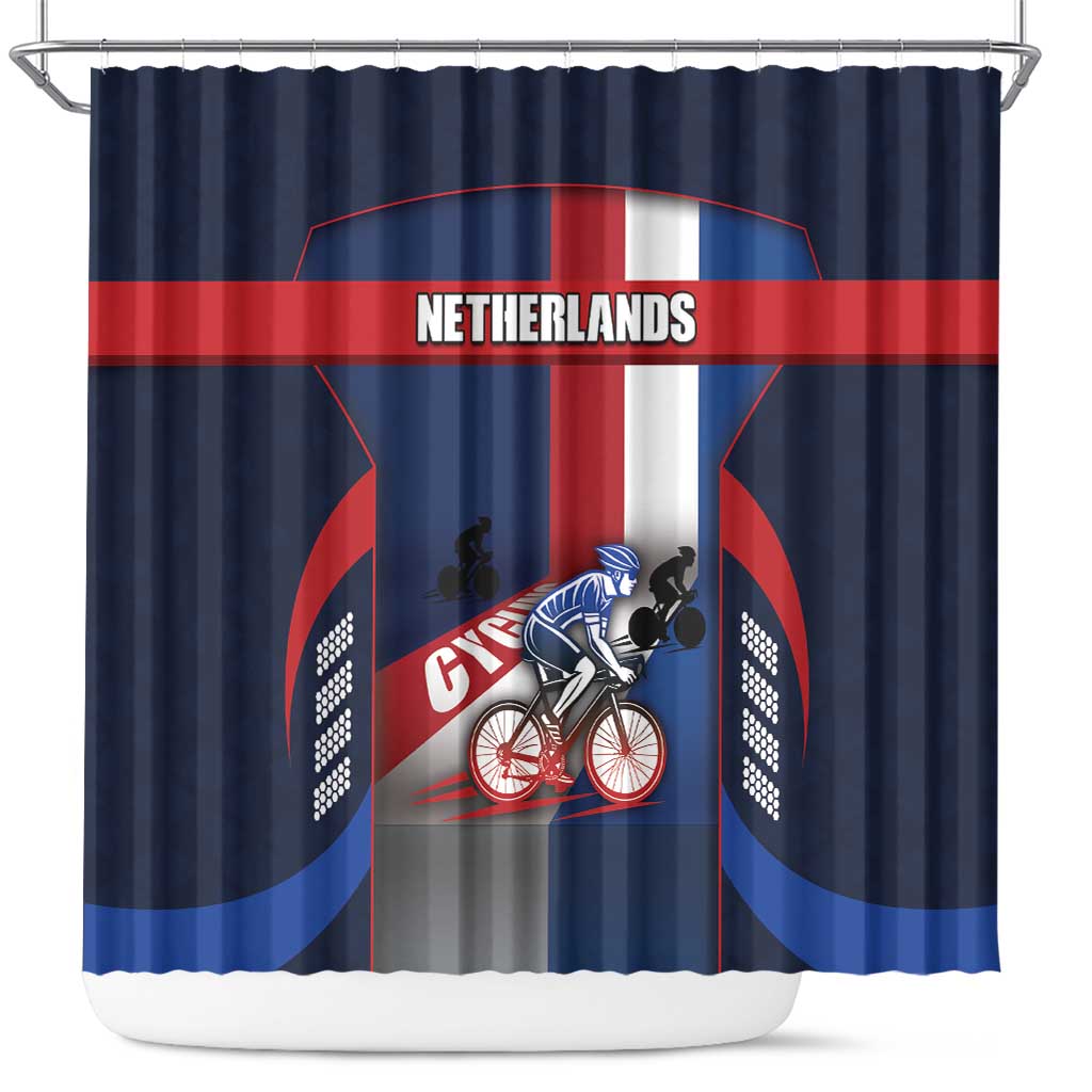 Netherlands Cycling Shower Curtain Sporty Style Navy - Wonder Print Shop