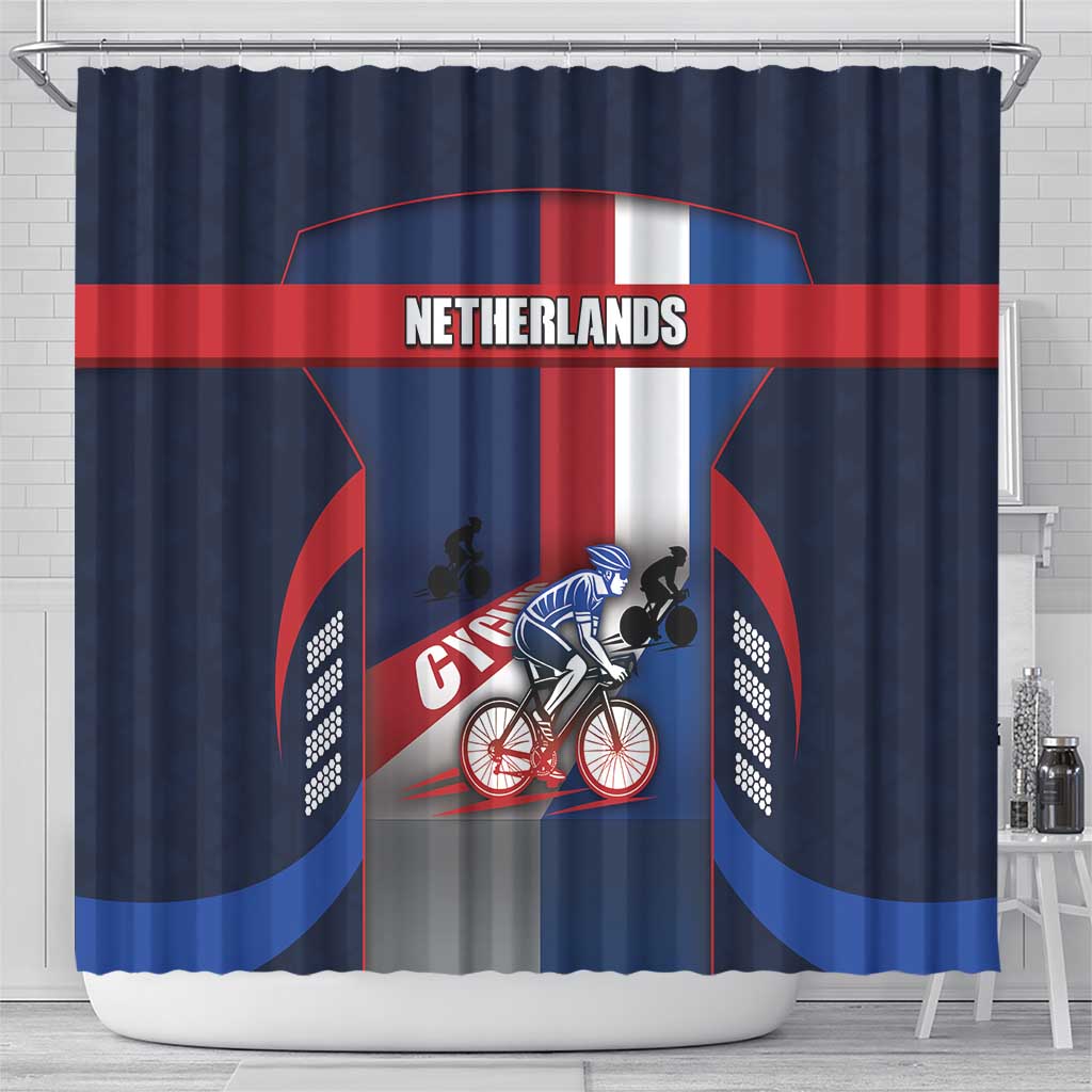Netherlands Cycling Shower Curtain Sporty Style Navy - Wonder Print Shop