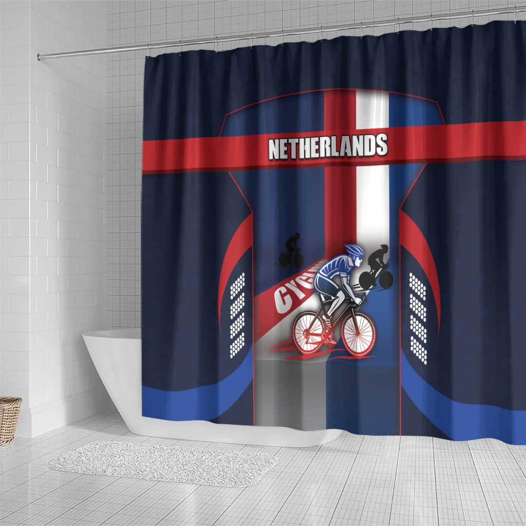 Netherlands Cycling Shower Curtain Sporty Style Navy - Wonder Print Shop